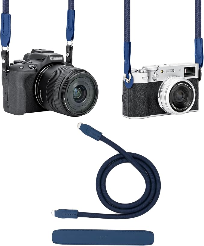 JJC 115cm Braided Rope Neck Shoulder Strap for Canon EOS R RP R5 R6, Blue | for Canon R5 Mark II R6 Mark III II T8i T7i T6i SL3 SL2 2000D Fujifilm X-T30 III II X-T20 X100 Xhalf & More DSLR Mirrorless by JJC
