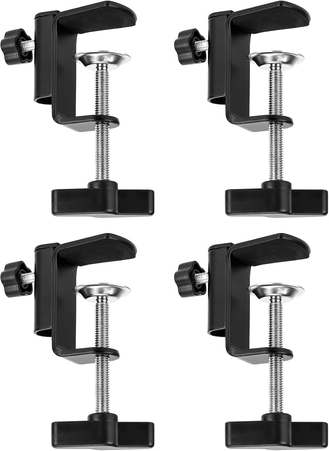 QWORK Universal Desk C-Clamp with 1/2" Thread Hole, 4 Pack Adjustable Metal Mounting Table Clamp, Desk Light Clamp Mount Holder for Swing Arm Magnifying Desk Lamp Microphone Camera - Image 7