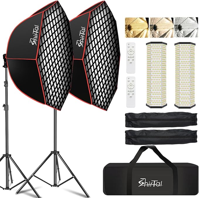 Softbox Photography Lighting Kit,37" Octange Softbox Lighting Kit with Honeycomb Grid 110W 2700K-6500K 11000Lux Dimmable LED Prismatic Lamp and Remote Control, Lighting for Video Recording by Unknown