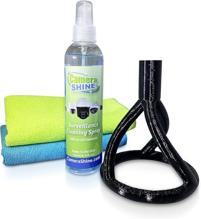 Surveillance/Security Camera Cleaning Tool - Safely from The Ground - with Cleaning Solution & Re-usable Microfiber Towels by CameraShine