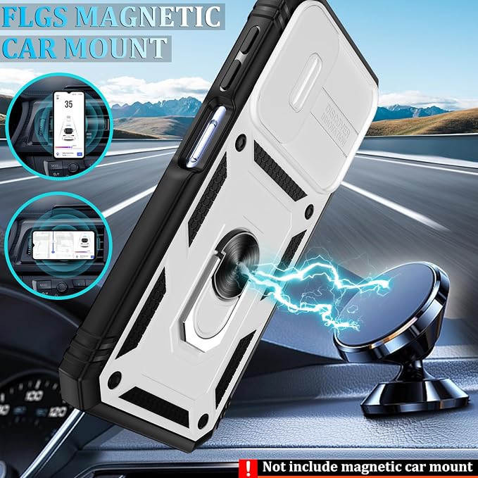 Fit for Samsung Galaxy A25 5G Phone Case with 2PCS Screen Protector, Build in 360° Rotating Ring Kickstand, Military Grade Protective Case for Samsung A25 Case Phone, White+Black - Image 5