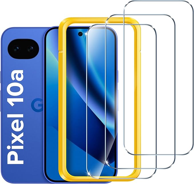 ivoler Screen Protector for Google Pixel 10a 6.3" Tempered Glass 3-Pack | Fingerprint Unlock Compatible, 9H Hardness, Bubble Free, Easy Install Frame for Pixel 10a by iVoler