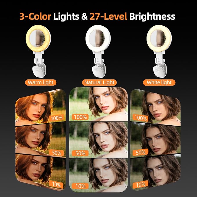Portable Ring Light for Phone with Mirror, Rechargeable LED | Clip-On Selfie Light, 3 Colors 9 Brightness, for iPhone Laptop Webcam, Video Recording Vlogging Makeup, Content Creator - Image 3