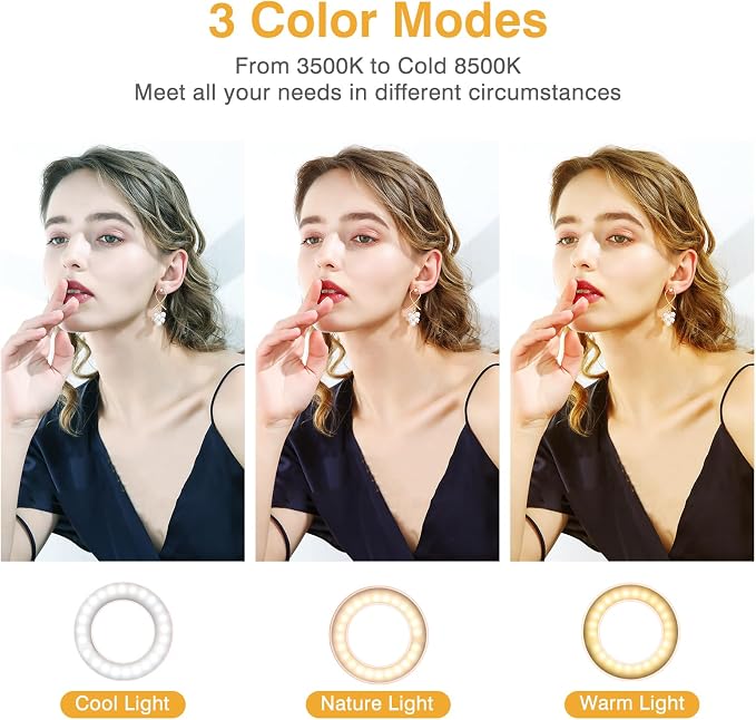 Clip on Ring Light, Kimwood Rechargeable 60 LED Selfie Ring Light for Phone, Laptop, Tablet (3 Models, 5 Level Brightness) - Image 3