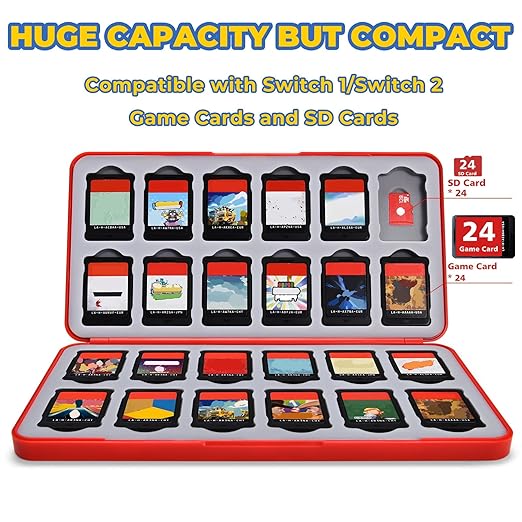FUNLAB Switch 2 Game Case Holder for Nintendo Switch 2/1/OLED Games & Micro SD Cards, Switch Game Card Case with 24 Game Card Storage Cute - Red - Image 3