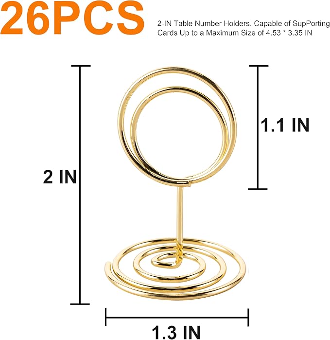 Table Number Holders, 26PCS Place Card Holder, Photo Holder (2" Gold) | Picture Holder, Cards Stand Name Menu Clips, Small Size Table Sign Card Holders for Centerpieces Wedding Birthday Party - Image 2
