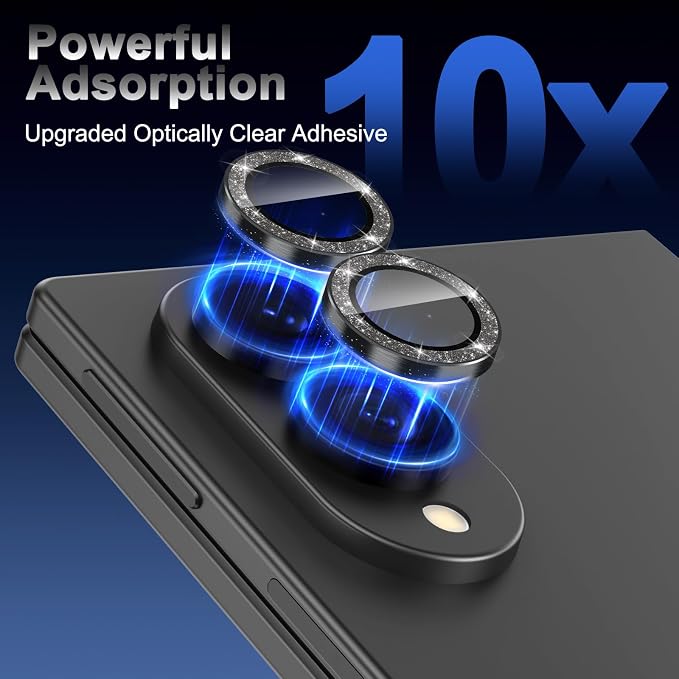 Meshine for Samsung Galaxy Z Fold 8 Camera Lens Protector,Scratch Proof,Strong Adsorption,9H Hardness with Metal Ring Camera Cover,Ultra Thin Case Friendly,Accessories Lens Protector,Glitter Black - Image 5