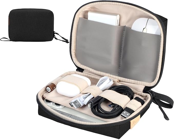 SIMTOP Small Tech Case Organizer for Cords Chargers Earbuds Travel Pouch | Small tech bag pouch for cables charger earbuds phone cords power bank soft padded case purse backpack office commute travel by SIMTOP