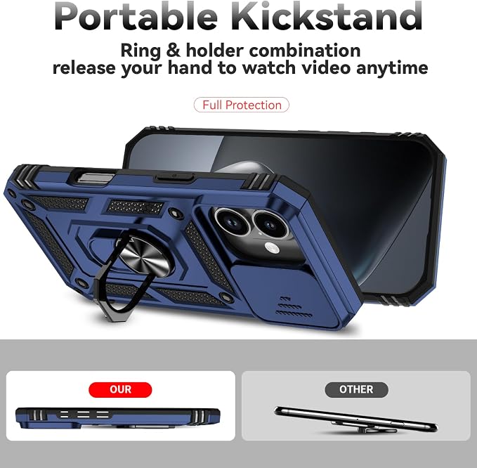 SunStory Compatible with iPhone 17 Case with HD Screen Protector & Slide Camera Cover & Rotated Ring Kickstand, [Military-Grade] iPhone Case for iPhone 17,Blue - Image 2