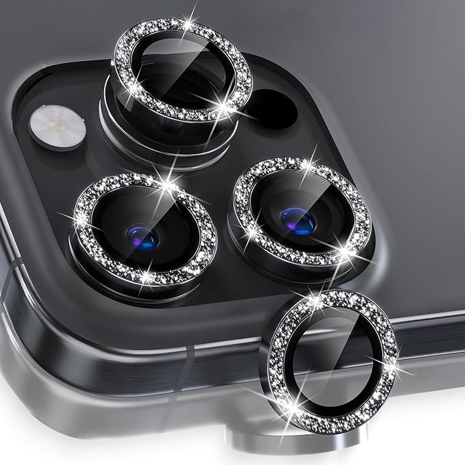2 Set Camera Lens Protector for iphone 16 Pro Max,9H Tempered Glass Camera Protector,[Ultra HD] [Anti Scratch] Women Girls Shiny Camera Cover for iphone 16 Pro Max,Glitter Black by Unknown