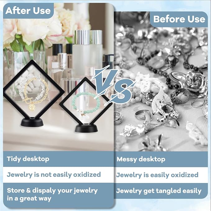 12Pcs 3D Floating Display Case Jewelry Storage Box, 3.5in Black | Clear Film, Plastic Frame, Challenge Coin Holder, For Shark Tooth Fossil Rock Gem Shell Butterfly Specimen - Image 5