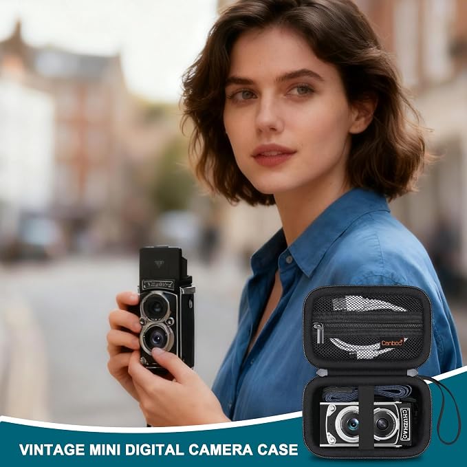 Canboc Carrying Case for CHUZHAO Vintage Mini Digital Camera, Black | Portable TLR Style Retro Camera Bag, Mesh Pocket fits USB Cable, SD Card, Case Only - Image 7