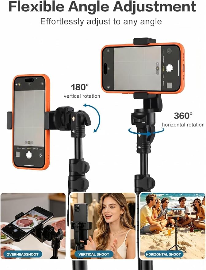 63" Phone Tripod with Remote, Phone Stand Tripod for iPhone | Extendable Cell Phone Tripod for Video Recording; Sturdy Metal Adjustable Tripod Stand for iPhone Android Camera & Ring Light - Image 7