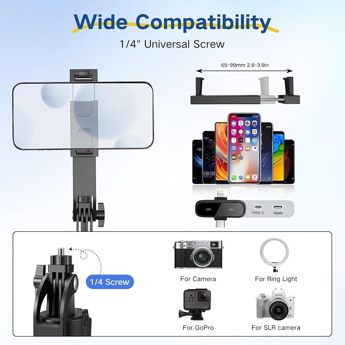 Content Creator Vlogging Kit,180CM Metal Selfie Stick Tripod with Light and Wireless Microphones,Vlogging Kit for iPhone/Android,Phone Tripod for Tiktok &YouTube Starter Kit - Image 6