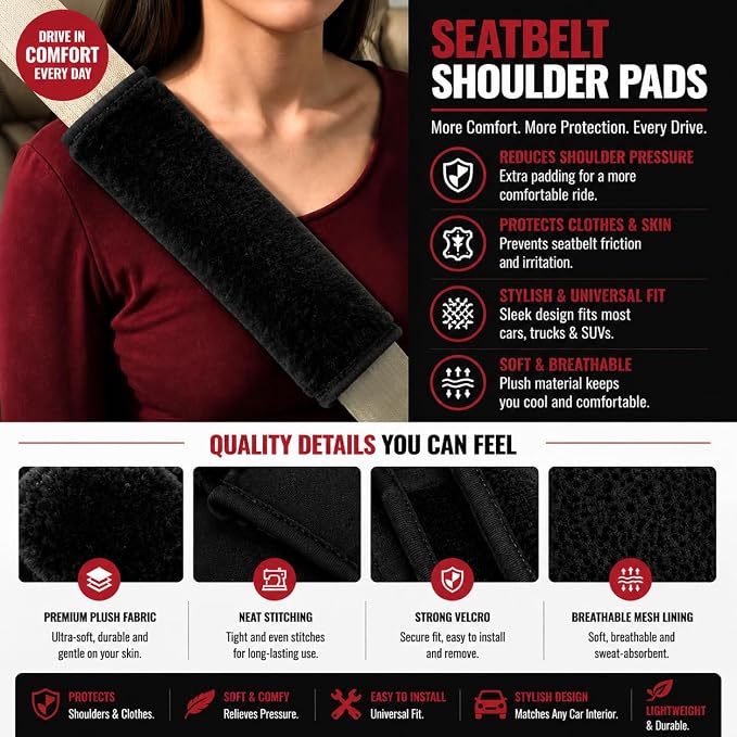 Soft Fuzzy Plush Seat Belt Covers - 2 Pack, Seat Belt Pads to Neck & Shoulder Comfort from Rubbing & Irritation, Universal Fit for Car, Truck, SUV, Airplane, Backpack Straps - Image 3
