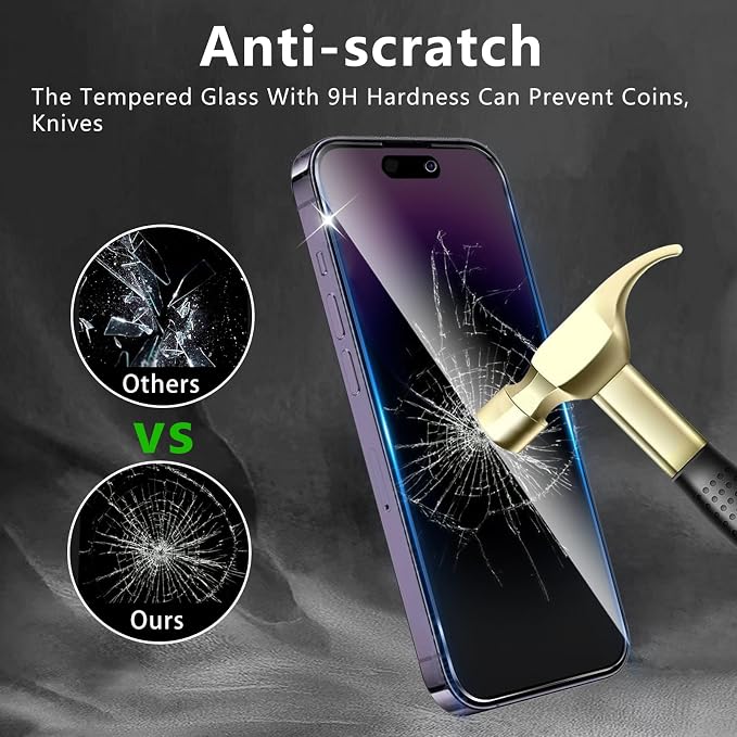 3+3 Pack Privacy Screen Protector Designed for iPhone 14 Pro With 3 Pack Camera Lens Protector,Full Coverage Anti-Spy Tempered Glass Film,9H Hardness,Bubble Free,Easy to Install - Image 4
