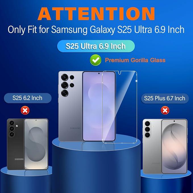 firtstnow 3 Pack for Samsung Galaxy S25 Ultra Screen Protector Tempered Glass + 3 Pack Camera Lens Protector, Military Grade Shatterproof, 9H Hardness, Fingerprint Unlock,Case Friendly 6.9 Inch - Image 2