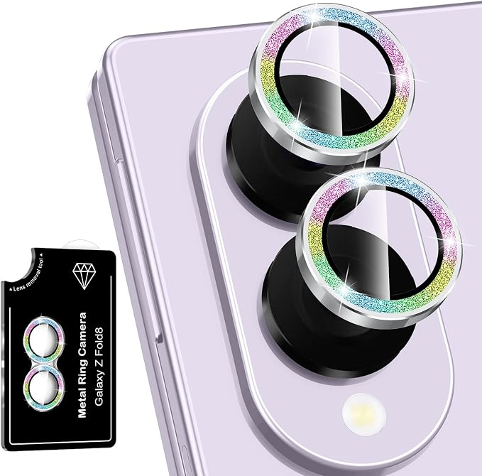 for Samsung Galaxy Z Fold 8 Camera Lens Protector, Individual Metal Ring Tempered Glass Lens Cover, [Strong Adsorption] Scratch Resistant Ultra-Thin HD Clear Lens Cover, Colorful Sparkly by Btscase