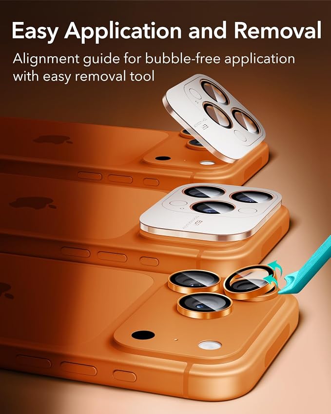 ESR for iPhone 17 Pro Max/17 Pro Camera Lens Protector, 1 Pack, Orange | Individual Camera Cover, 9H Tempered Glass, Original Camera Clarity, for iPhone 17/16/15/14 Pro Max/Pro - Image 7