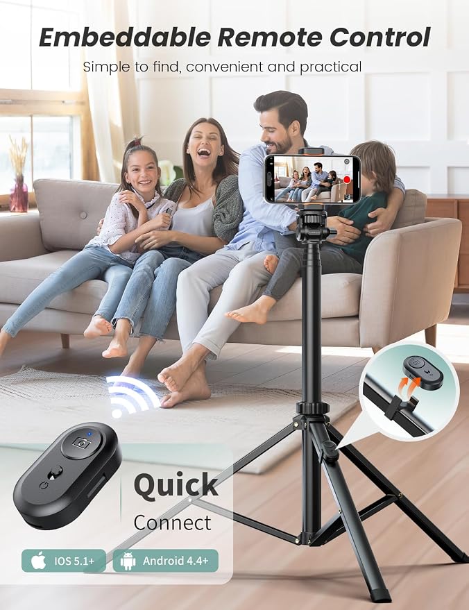 71''/180cm Extendable Phone Tripod Aluminum, Portable Stand for Video Recording, Travel Tripod for iPhone/Cell Phone/Camera Video Light, Compatible with Smartphones, DSLR - Image 7