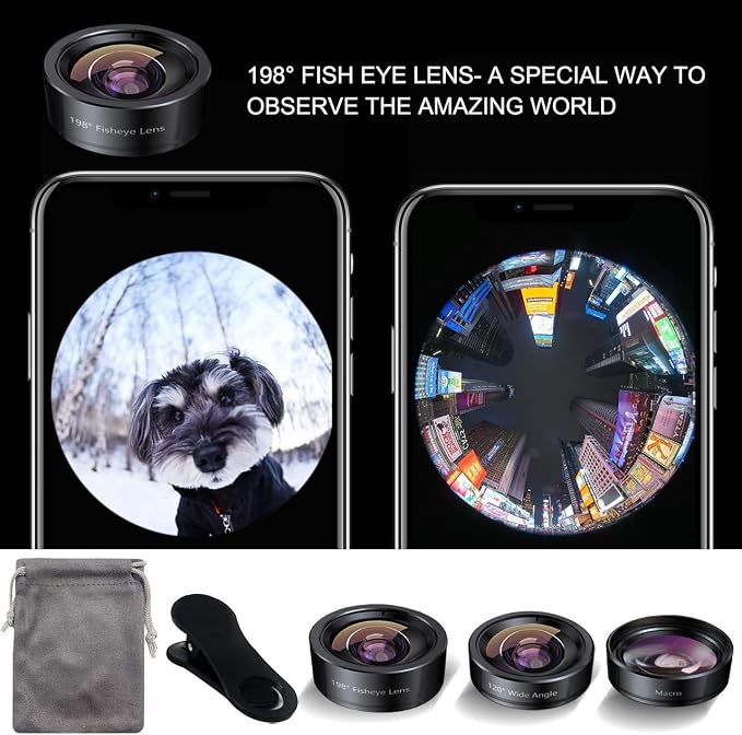 KEYWING 3in1 Phone Camera Lens Kit Fisheye+Wide Angle+Macro Lens for iPhone | 198° Fish Eye Lens + 120° Super Wide-Angle Lens + 20x Macro Lens for iPhone 6 7 8 X Pro Samsung Android Smartphone - Image 5
