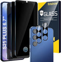 firtstnow 3 Pack Privacy Screen Protector for Samsung Galaxy S25 Plus Tempered Glass + 2 Pack Camera Lens Protector, True 25°Anti Spy, 9H+ Hardness, Fingerprint Unlock, Bubble-Free 6.7Inch by Unknown