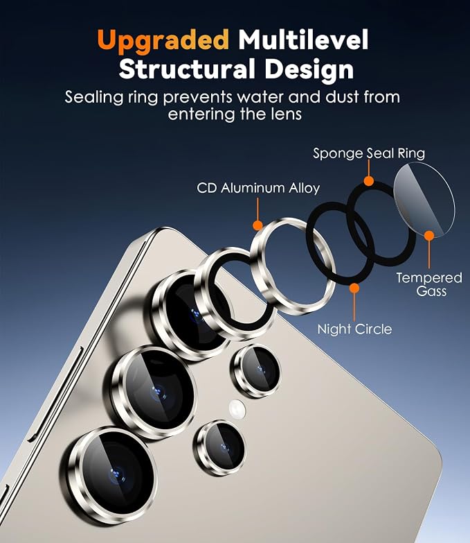 CloudValley for Samsung Galaxy S25 Ultra Camera Lens Protector | 9H Tempered Glass + Aluminum Alloy Individual Lens Protective Ring, [1 Second Installaion] Ultra-HD Glass Cover,Titanium Gray - Image 4