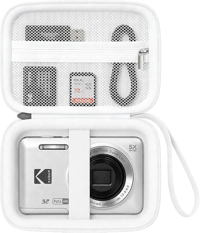 Camera Carrying Case for KODAK PIXPRO FZ55/ FZ45 Digital Camera | Camera Storage Case. Hard Protective Bag With Mesh Pocket Fits Batteries Cable Memory Card Card Reader, White by Unknown