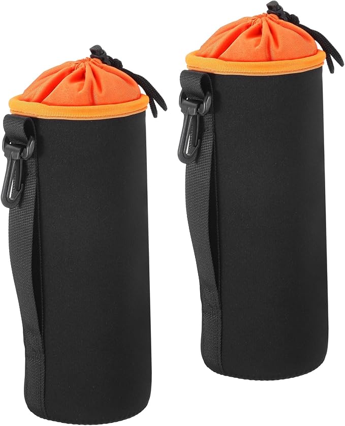 PATIKIL Camera Lens Bag, 2 Pcs 3.7" ID x 9.8" H Cylindrical Drawstring Lens Pouch with Thick Protective Neoprene, Lens Case for DSLR Camera Lens, Water Coffee Cups Black, Orange by PATIKIL