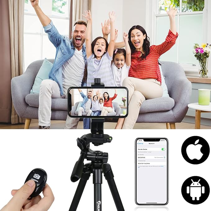 Endurax 63" Tripod for Camera & Phone, 6.6 lbs Load Capacity, Black | Adjustable Pan Head, Quick Flip-Lock Setup & Non-Slip Feet; Foldable Aluminum for Travel (No Quick Release Plate) - Image 7