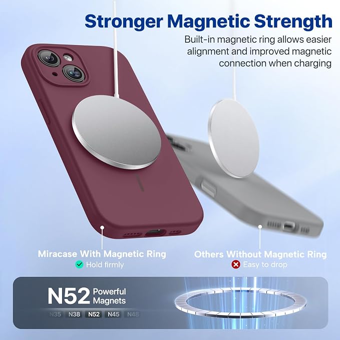 Miracase Silicone & Magnetic for iPhone 15 Plus Case, Wine Red | Compatible with MagSafe, Soft Microfiber Lining, Liquid Silicone Case Shockproof Drop Protection Phone Case for 15 Plus - Image 4