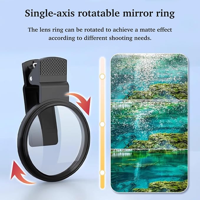 52mm Clip-On CPL Phone Camera Lens Filter, Polarizer Circular Filter, Ultra Slim Multi- Coated CPL Filter Compatible with iPhone 17/16/15/14/13 Samsung - Image 2