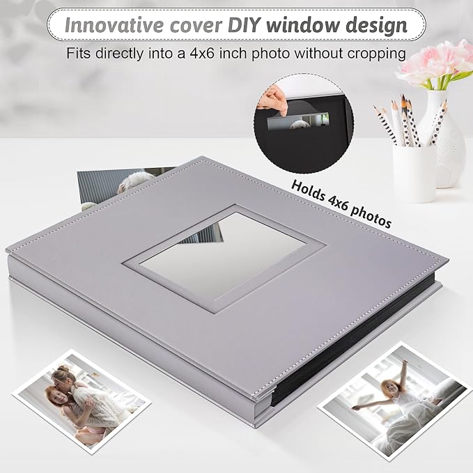 Popotop 4x6 Photo Album Holds 800 Pictures, Vegan Leather Hardcover | 800-Photos Capacity, Clear Slip-In Pockets, Extra-Large Collection Format, Front Photo Window, Gifts for Family Wedding Baby - Image 2