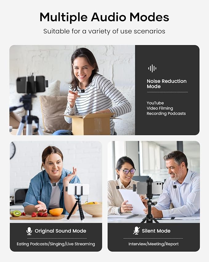 Wireless Lavalier Microphone for iPhone iPad Android With Charging Case 80h Battery Life, Noise Cancellation, 164ft Range Plug-Play Clip On Lapel Mic for Youtube, Video Recording, Vlog, Live Streaming - Image 7
