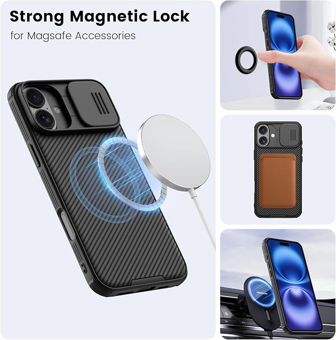 Nillkin Magnetic for iPhone 16 Plus Case, Upgraded Slide Camera Protection, Compatible with Magsafe, Slim Shockproof Protective Phone Case for 16 Plus 6.7 inch, Black - Image 3