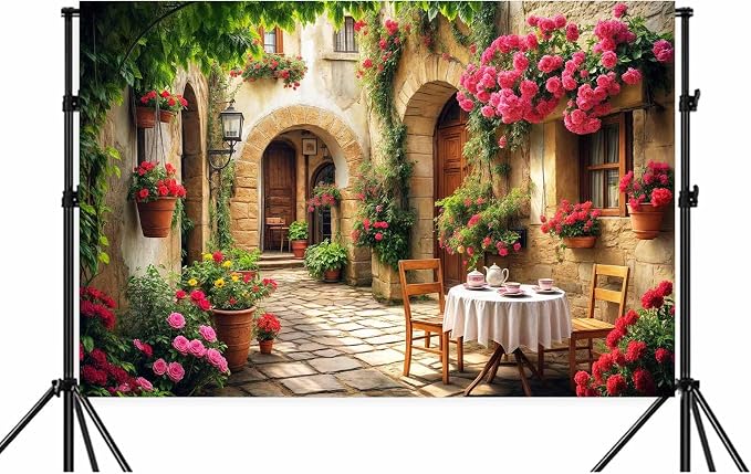 6X4ft Italian Theme Backdrop Italy Town Street Backdrop for Photography, Europe Village Town Landscape Photography Background Garden Tea Party Barnner Photo Studio Props, Color-3 - Image 6