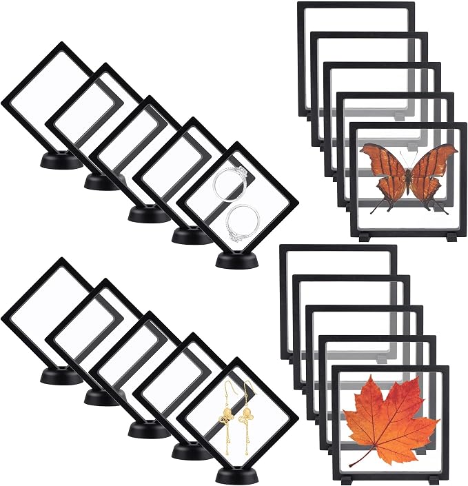 20Pcs 3D Floating Frame Display Case with Stands,3D Challenge Coin Display Clear Case for Jewelry Storage,Pin, Military Medals, Specimens,Black by Unknown