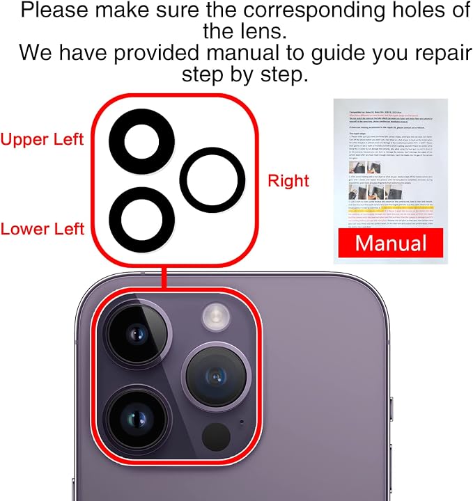 ASDAWN Back Rear Camera Lens Glass Replacement for iPhone 14 Pro 6.1 Inches with Pre-Installed Adhesive, ASDAWN Back Camera Lens Glass kit with Installation Manual + Repair Tool Set - Image 6