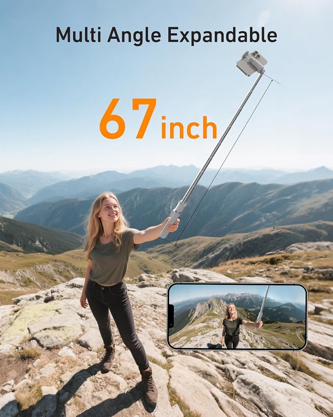 TELESIN 0.1s Auto-Open Phone Tripods with Zoom Remote Control | 67" Extendable Selfie Stick for iPhone 17 16 15 & Samsung Android, TikTok Scrolling Remote, 360° Rotation Phone Clip - Image 5