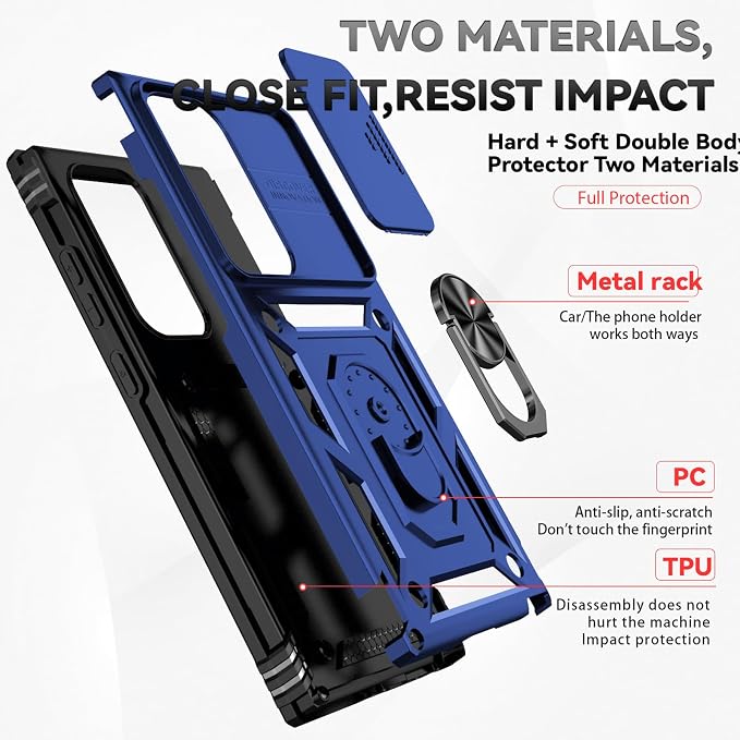 HNHYGETE for Samsung Galaxy S25 Ultra Case with Screen Protector: [Military Grade 20ft. Drop Tested] Slide Camera Cover Ring Shockproof Protective Phone Case for - Galaxy S25 Ultra (Blue) - Image 5