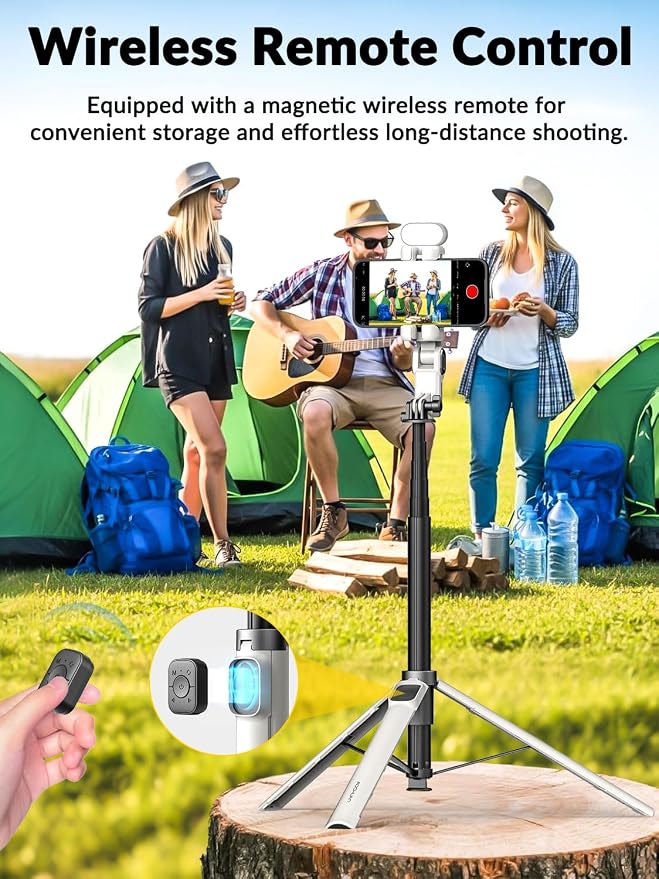 AOCHUAN M3Pro 4-in-1 Phone Gimbal Stabilizer for iPhone, AI Tracking | No App Face Tracking, Built-in Auto-open Tripod, 70.9" Extension Rod, RGB Light, Magnetic Remote, TikTok, Vlog, White - Image 4