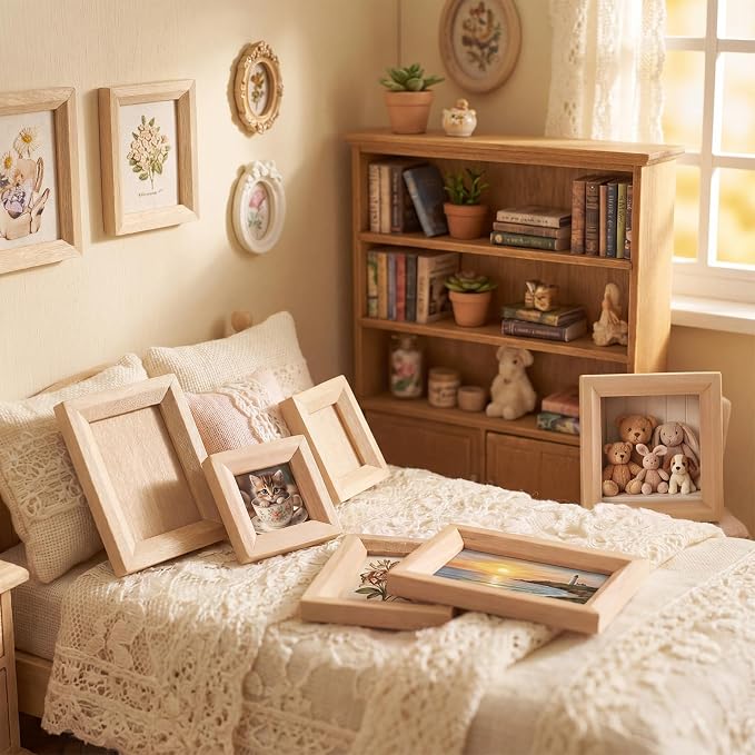 Halloscume 16 Pcs Dollhouse Picture Frames 1:12 Scale Miniature Picture Frames for Dollhouse Small Photo Frame Mini Wooden Dollhouses Accessories Mini House Decoration Simulation (Assorted Sizes) - Image 3