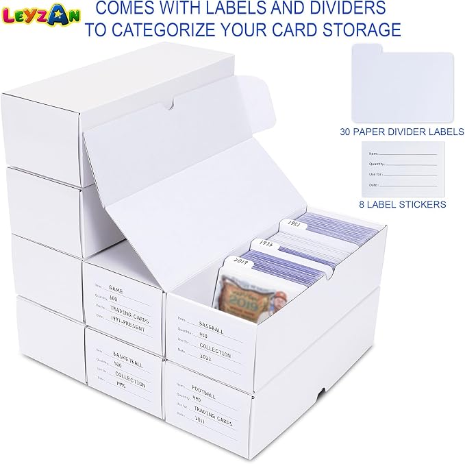 Trading Card Storage Box, 8-Pack 600 Count Cardboard TCG & Sport Card Box | Trading Card Storage with Divider and Labels, Card Organizer Box for MTG, Magic, Football, Basketball, Game Card Collections - Image 5