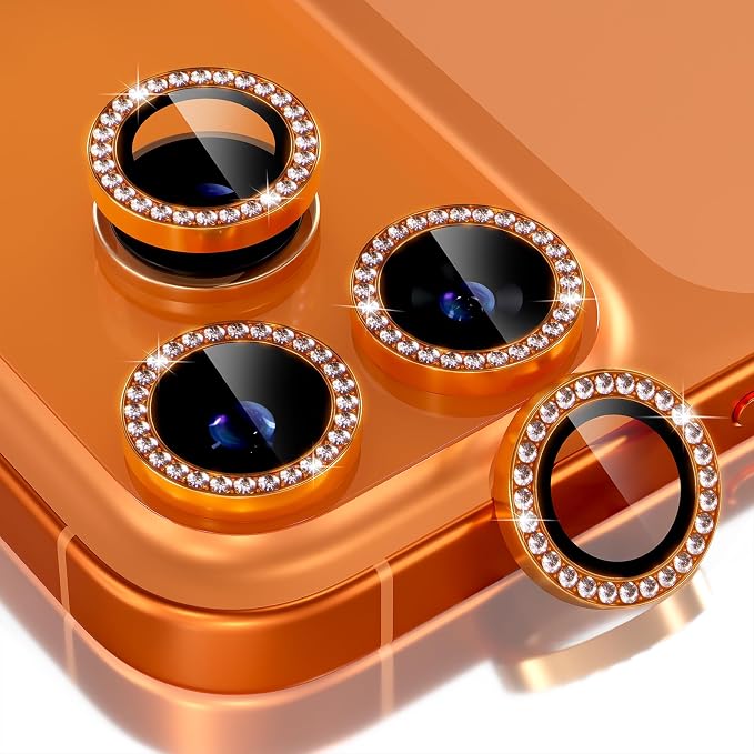 Choiche for iPhone 17 Pro/iPhone 17 Pro Max Camera Lens Protector | Ultra HD, Bling 9H Tempered Glass Camera Cover Screen Protector Metal Ring Decoration Accessories (Diamond-Orange) by Choiche
