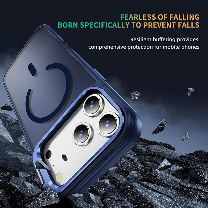 for iPhone 17 Pro Case,Magnetic iPhone 17Pro Phone Case with Screen Protector [Compatible with MagSafe] Built-in Stash Stand,Translucent Matte Shockproof Cover-Deep Blue - Image 2