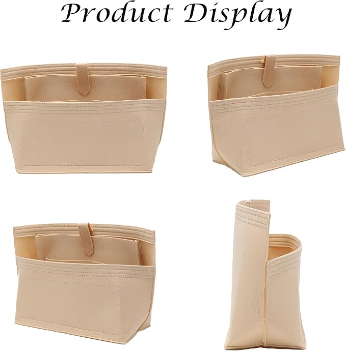 Doxo Purse Organizer Insert for Handbags, Felt Neverfull MM Organizer Insert with Laptop Compartment, Tote Bag Organizer with Zipper Pocket and Bottle Holder, Fit Neverfull MM and More, Beige-L - Image 7