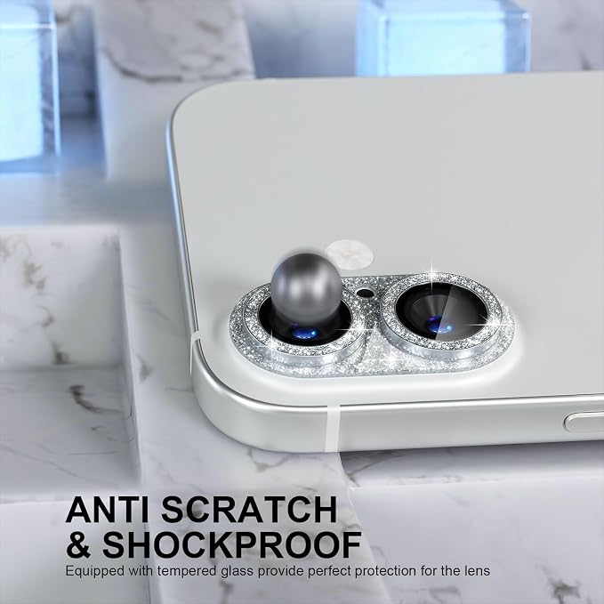 Choiche for iPhone 17 Camera Lens Protector, Glitter-Silver | Bling Metal Camera Cover with 9H Tempered Glass Lens Screen Protector Accessories, Strong Adsorption, Case-Friendly - Image 3