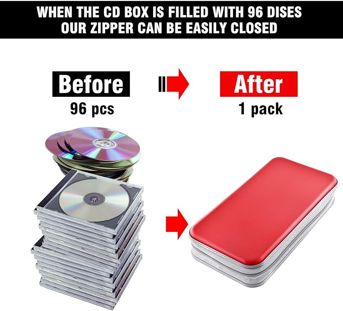 96‑Capacity Hard Plastic CD/DVD Binder for Car, Home & Travel | Zipper‑DVD Organizer, Scratch‑Resistant Sleeves Shield Discs From Dust & Damp; Stores Music, Video, Gaming & Blu‑ray Discs - Image 4