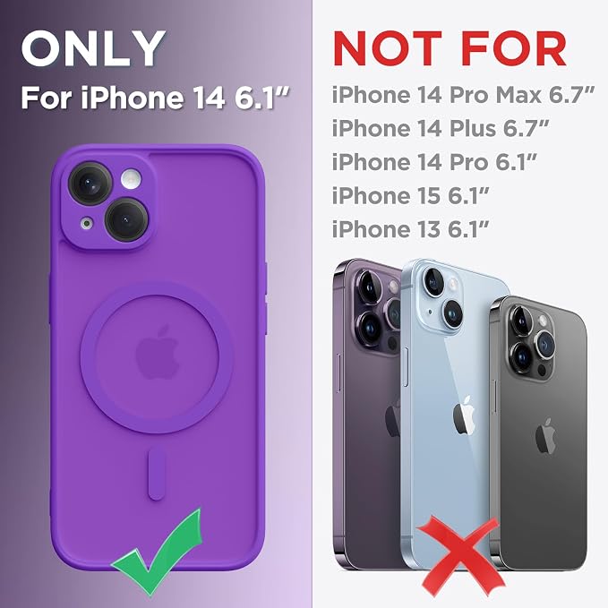 CAPRARO for iPhone 14 Case, Compatible with MagSafe | Upgraded [Full Camera Protection] Shockproof Protective Slim Translucent Matte Magnetic Phone Case 6.1'', Neon Purple - Image 2