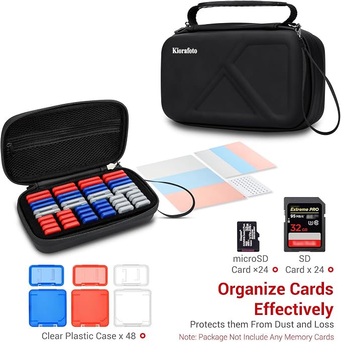 EVA PU Memory Card Case with 48PCS Clear Plastic Memory Card Holder for 24 SD SDHC SDXC & 24 TF MSD Cards,Dual-Protect Water-Resistant Anti-Shock MicroSD SD Card Carrying Organizer with Label - Image 2